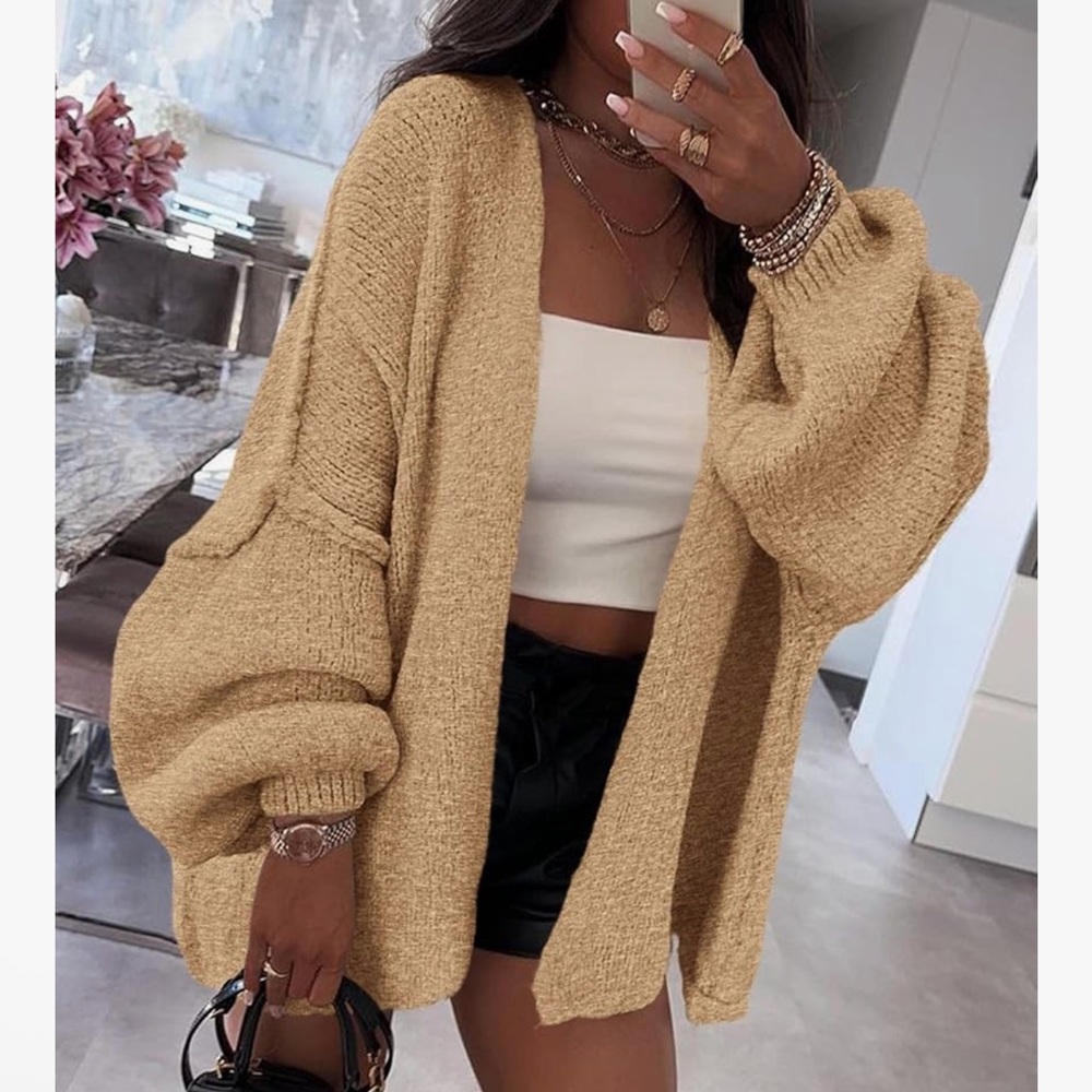 PRETTYGARDEN Open Front Knit Lightweight Cardigan Sweater  color camel